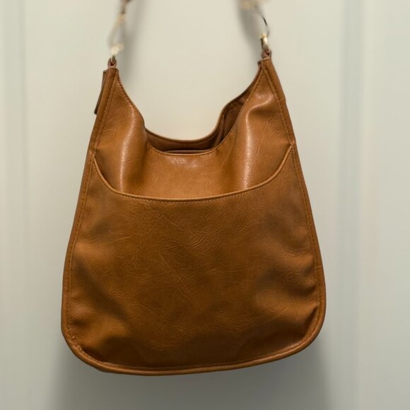 Ah-dorned Vegan Leather Messenger Crossbody Dark Tan Bag w/Wide Strap EUC - Picture 2 of 7